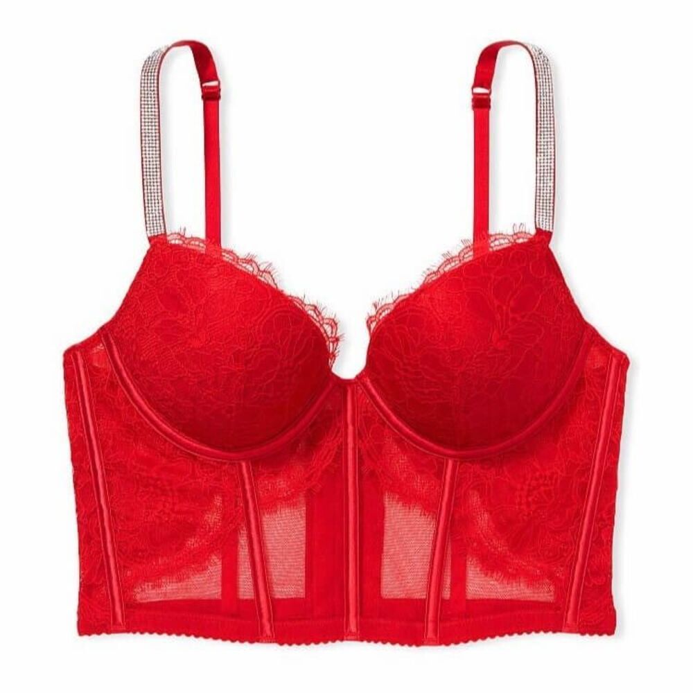Victoria's Secret Corset Top NEW Flawed Very Sexy Shine Strap Lace Push-Up Red